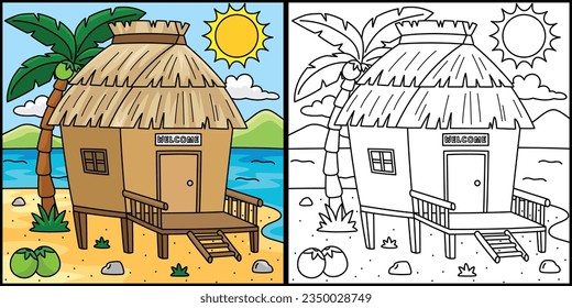 Nipa Hut Summer Coloring Page Colored Illustration