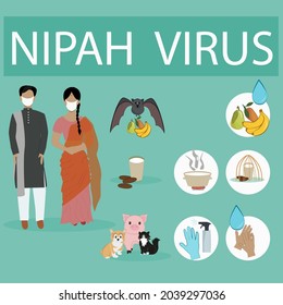 Nipah. An infection caused by the nipah virus (niv), which is a dangerous virus transmitted by bats. Transmission of infection from animals. Dysenfection. The fruit must be rinsed. Date palm juice.