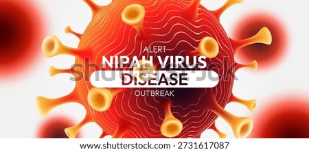 Nipah virus disease outbreak alert and Nipah virus infection concept. Red microscopic cell with text. Medical vector illustration of NiV danger.
