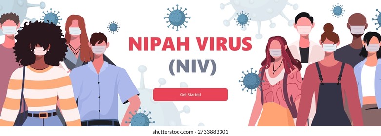 Nipah Virus (NIV). Diverse group of people wearing protective face masks. Medicine and health concept. Vector Not AI generated