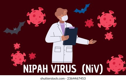 nipah virus (niv) infection is a newly emerging zoonosis that causes severe disease in both animals and humans. Vector illustration 