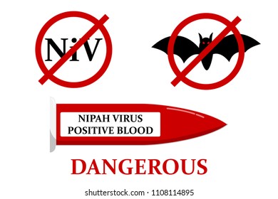 Nipah virus or NiV , Sample Positive Blood in tube and Dangerous symbol , vector illustration isolated on white background