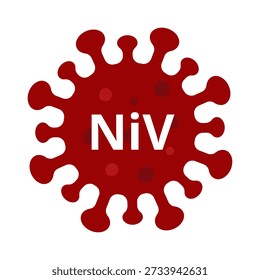Nipah virus (NiV) vector illustration isolated on white background. Red virus icon with NiV text representing infectious disease, zoonotic virus, epidemic, outbreak, and medical research concept