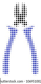 Nippers halftone vector icon. Illustration style is dotted iconic Nippers icon symbol on a white background. Halftone matrix is round items.