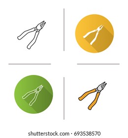 Nippers icon. Flat design, linear and color styles. Tongs. Isolated vector illustrations