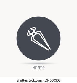 Nippers icon. Repairing service tool sign. Round web button with flat icon. Vector