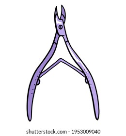 Nippers are necessary for nail processing for manicure or pedicure. Tool for manicure and pedicure. Vector illustrations in cartoon style for design and decoration.