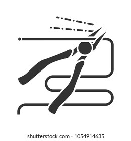 Nippers, pincers, tongs, pliers glyph icon. Silhouette symbol. Negative space. Gripping tongs cutting wire. Vector isolated illustration