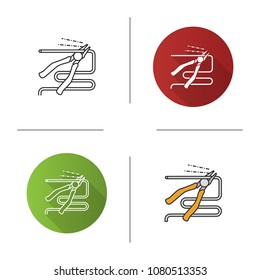 Nippers, pincers, tongs, pliers icon. Gripping tongs cutting wire. Flat design, linear and color styles. Isolated vector illustrations