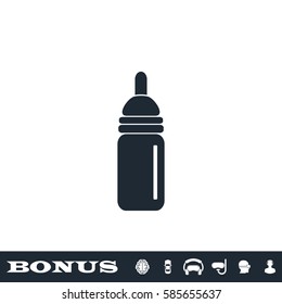 Nipple bottle icon flat. Black pictogram on white background. Vector illustration symbol and bonus button