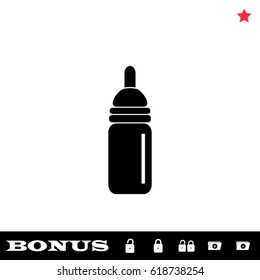 Nipple bottle icon flat. Black pictogram on white background. Vector illustration symbol and bonus button open and closed lock, folder, star
