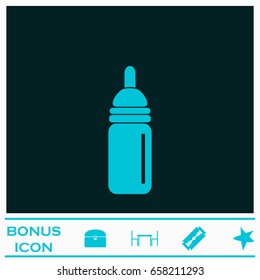 Nipple bottle icon flat. Blue pictogram on dark background. Vector illustration symbol and bonus icons