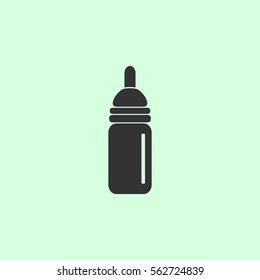 Nipple bottle icon flat. Grey vector symbol on green background