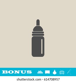 Nipple bottle icon flat. Grey pictogram on light background. Vector illustration symbol and bonus button real estate, ottoman, vase, tv, fishing rod