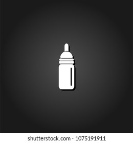Nipple bottle icon flat. Simple White pictogram on black background with shadow. Vector illustration symbol