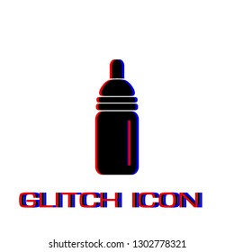 Nipple bottle icon flat. Simple pictogram - Glitch effect. Vector illustration symbol