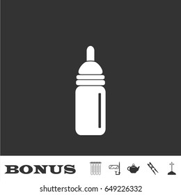 Nipple bottle icon flat. White pictogram on black background. Vector illustration symbol and bonus icons