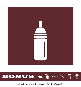 Nipple bottle icon flat. White pictogram on brown background. Vector illustration symbol and bonus icons