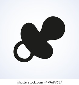 Nipple with circle ring handle isolated on white background. Black ink hand drawn symbol sketchy in art retro style. View closeup with space for text