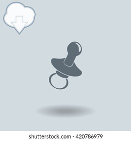 Nipple icon with shadow. Cloud of download with arrow.