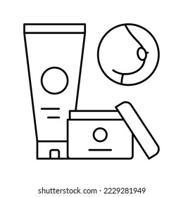 nipple oaints y crema para el vector de icono de la línea de mamas. piropo y crema para el signo del pecho. símbolo de contorno aislado ilustración negra