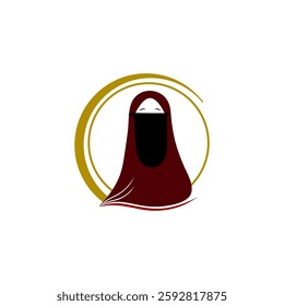 The niqab hijab is dark red with a white background