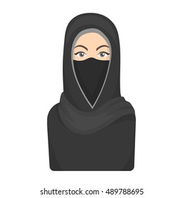Niqab icon in cartoon style isolated on white background. Religion symbol stock vector illustration.