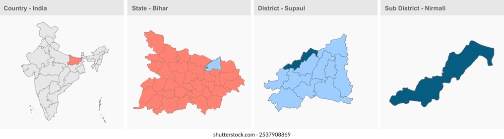 Nirmali map (District Supaul, State Bihar, Republic of India) ,Supaul District, Bihar State, Republic of India, Government of Bihar, Indian territory, Eastern India, politics, village, tourism