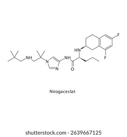 Nirogacestat chemical structure skeletal formula. Gamma-secretase inhibitor drug used to treat Desmoid tumors (aggressive fibromatosis). Simple schematic illustration.