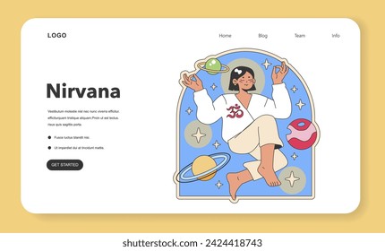 Nirvana concept illustration. A figure in cosmic serenity, symbolizing ultimate spiritual liberation. Flat vector illustration.
