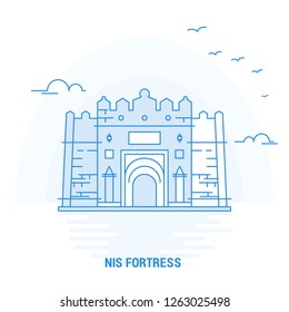 NIS FORTRESS Blue Landmark. Creative background and Poster Template