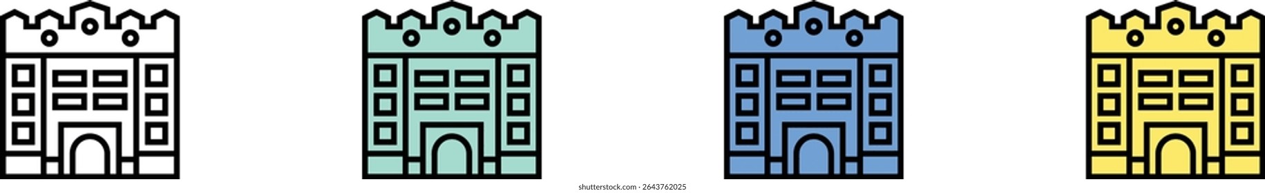 nis fortress icon. Outline, Green, Blue and Yellow Style Design Isolated On White Background