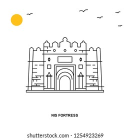 NIS FORTRESS Monument. World Travel Natural illustration Background in Line Style