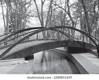 Nis, Serbia, March 27.2023. Bridge in outdoor park shade of gray vector illustration