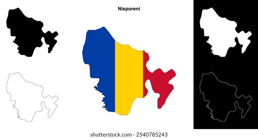 Nisporeni mapa de contorno em branco definido