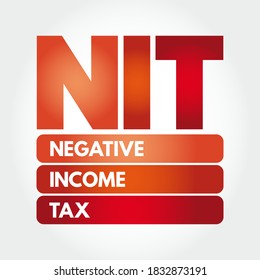 NIT - Negative Income Tax is a system which reverses the direction in which tax is paid for incomes below a certain level, acronym business concept background