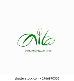 NIT small English type with green leaves. NIT with leaf logo vector. NIT company logo. Monogram with green theme.