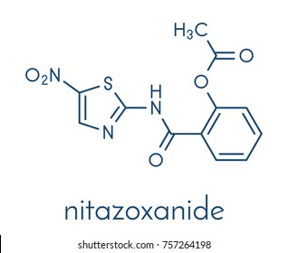 Nitazoxanide antiprotozoal drug molecule. Skeletal formula.