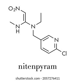 Nitenpyram insecticide molecule (neonicotinoid class). Skeletal formula.