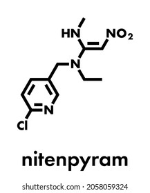 Nitenpyram insecticide molecule (neonicotinoid class). Skeletal formula.