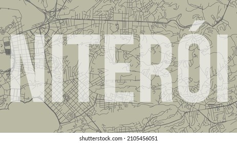 Niteroi map city poster, horizontal background vector map with opacity title. Municipality area street map. Widescreen Brazilian skyline panorama.