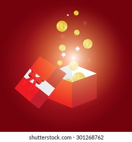 nitfy 3d christmas present with magic sparks and Dollar symbol on red background