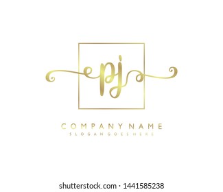 nitials letter PJ handwriting logo vector template