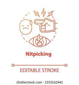 Nitpicking concept icon. Humiliation in family. Insulting partner. Bullying. Fault finding. Autocratic education idea thin line illustration. Vector isolated outline drawing. Editable stroke