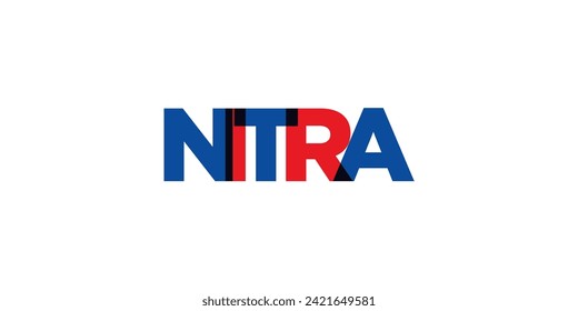 Nitra en Eslovaquia se emblema para la prensa y la web. El diseño presenta estilo geométrico, ilustración vectorial con tipografía audaz en fuente moderna. Letras gráficas de eslóganes aisladas en fondo blanco.