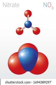 Modelo de Fórmula Química Estructural y Molécula Nitrato NO3. Ilustración de vectores de educación química