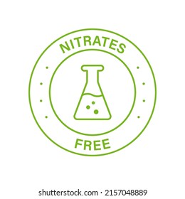 Nitrates Free Line Green Stamp. No Nitrate Label. Free Nitrites in Food Ingredient Symbol. Nutrition Certified Control Not Nitrate Sign. Guarantee Non Nitrite Logo. Isolated Vector Illustration.