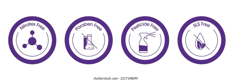 nitrates free, paraben free, pesticides free, sls free icon set vector illustration 