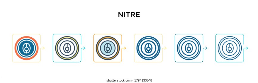 Nitre vector icon in 6 different modern styles. Black, two colored nitre icons designed in filled, outline, line and stroke style. Vector illustration can be used for web, mobile, ui