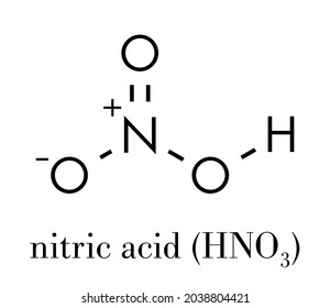 Nitric Acid (HNO3) Strong Mineral Acid Molecule. Used In Production Of Fertilizer And Explosives. Skeletal Formula.